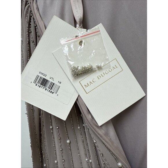 New MAC DUGGAL Size 18 Purple 93622  Puff Long Sleeve Beaded Midi Cocktail Dress - Picture 9 of 12